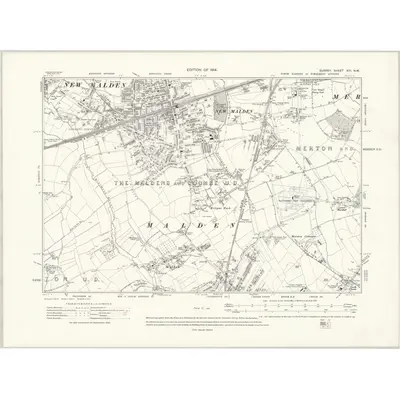 1910 Map of Surrey XIII.NW, 1914 Print