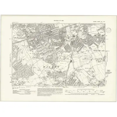 1932 Map of Surrey XIII.NW, 1936 Print