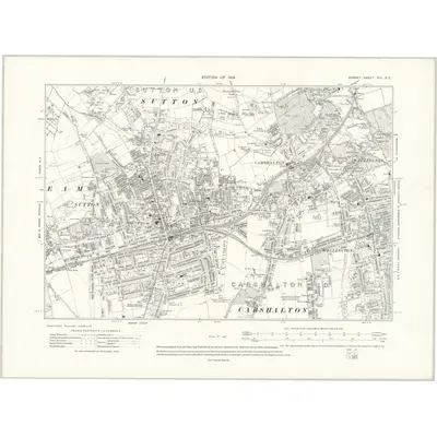 1910 Map of Surrey XIII.SE, 1914 Print
