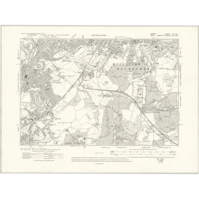 1910 Map of Surrey XIV.NE, 1914 Print
