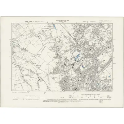 1894 Map of Surrey XIV.NW, 1898 Print