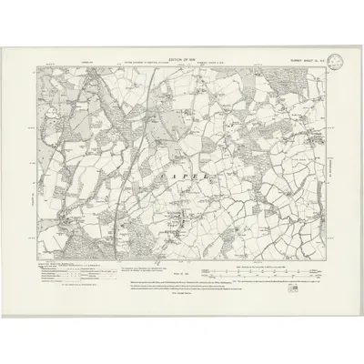 1913 Map of Surrey XL.NE, 1933 Print