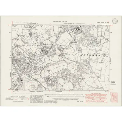 1938 Map of Surrey XX.SE, 1946 Print