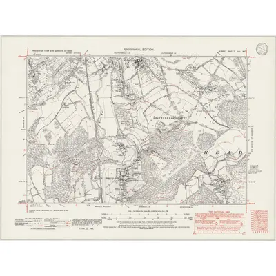 1938 Map of Surrey XXV.NE, 1946 Print