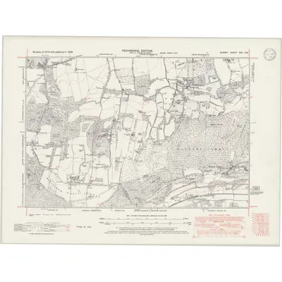 1938 Map of Surrey XXV.SW, 1946 Print