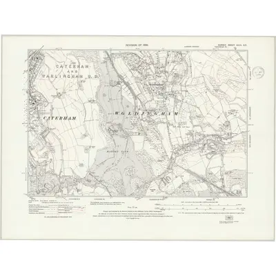 1933 Map of Surrey XXVII.NE, 1936 Print