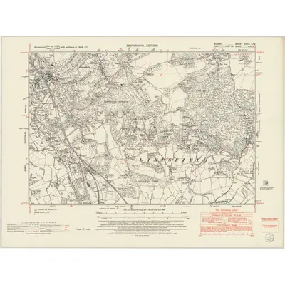 1946 Map of Surrey XXVIII.SW, 1952 Print
