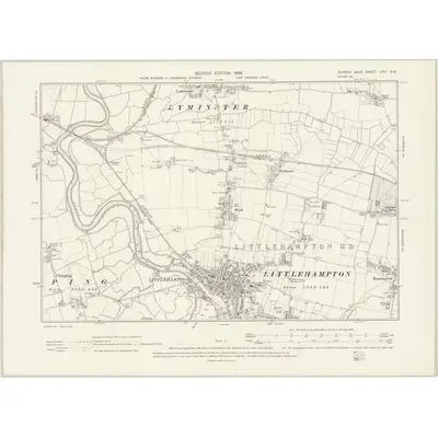 1896 Map of Sussex LXIII.SW, 1899 Print