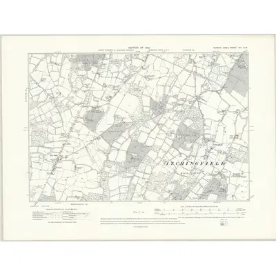 1909 Map of Sussex XIII.SW, 1913 Print