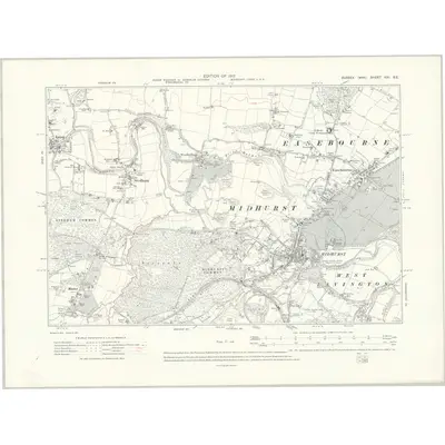 1910 Map of Sussex XXI.SE, 1913 Print