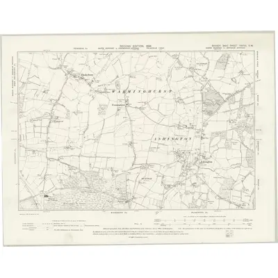1896 Map of Sussex XXXVII.SW, 1898 Print