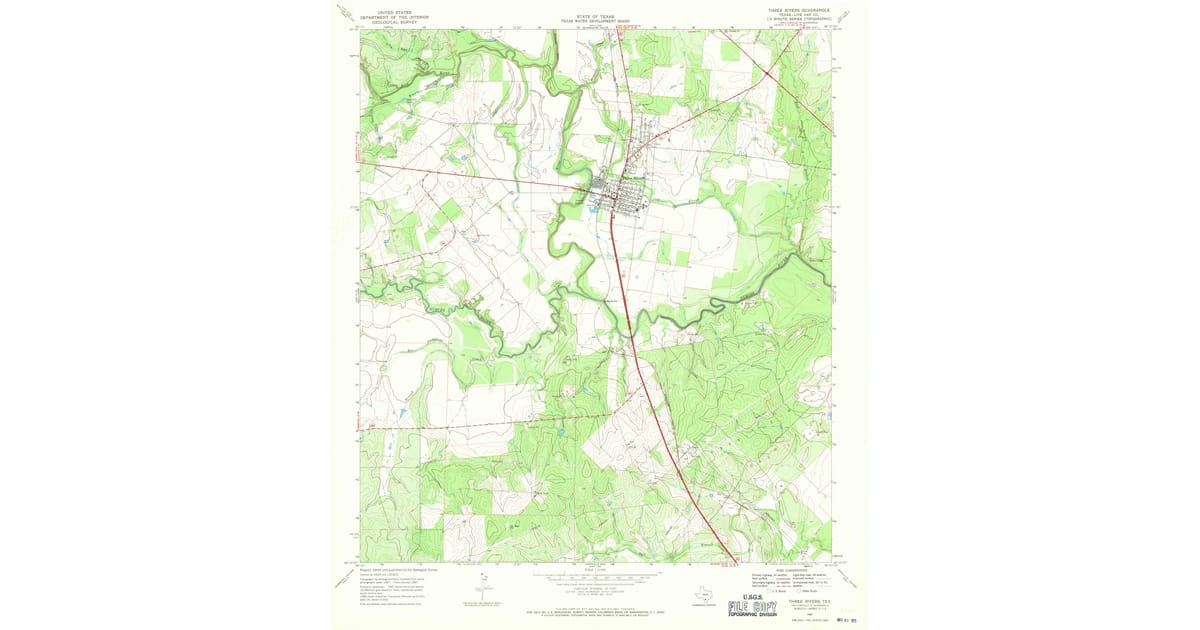 Three Rivers Tx Weather Map 1967 Map of Three Rivers, TX — High-Res | Pastmaps