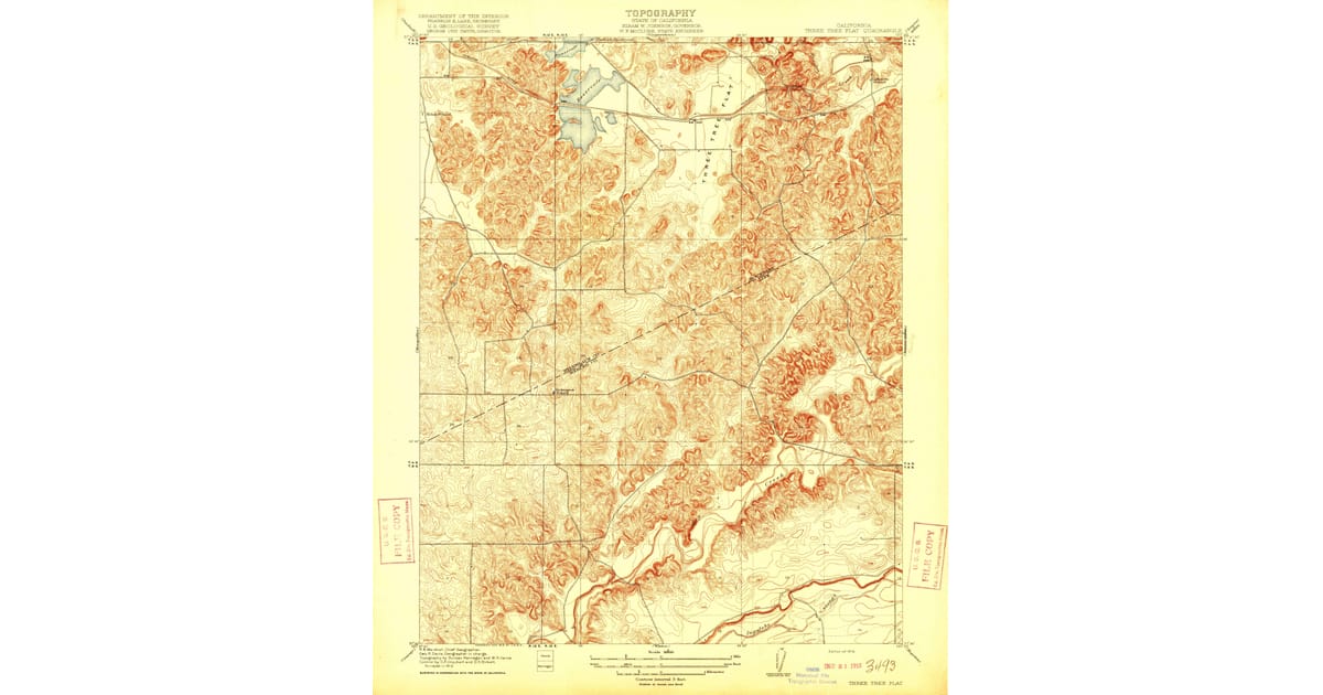 Stan State Tree Map 1916 Map of Three Tree Flat, Stanislaus County, CA — High-Res | Pastmaps