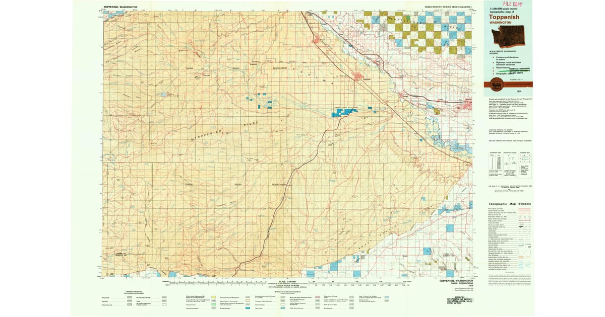 Toppenish Ridge 1979 Map of Toppenish, Sunnyside, WA — High-Res | Pastmaps