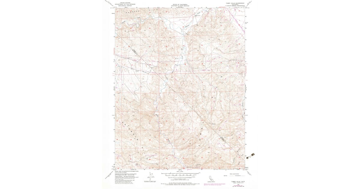 1956 Map of Tumey Hills, Fresno County, CA — High-Res, 1983 Print ...