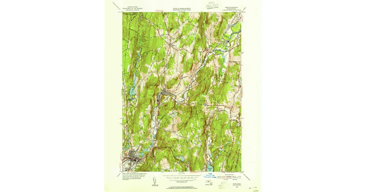 Ware Postcode Map 1954 Map of Ware, MA — High-Res | Pastmaps