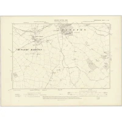 1904 Map of Warwickshire LI.NE, 1906 Print