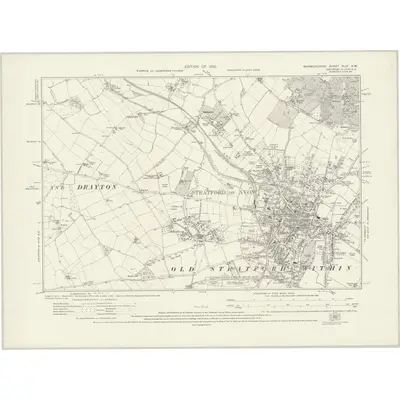 1913 Map of Warwickshire XLIV.NW, 1922 Print