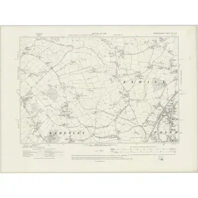 1912 Map of Warwickshire XVI.SE, 1919 Print