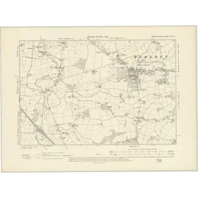 1902 Map of Warwickshire XX.NE, 1905 Print