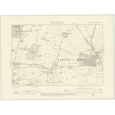 1902 Map of Warwickshire XX.NW, 1905 Print