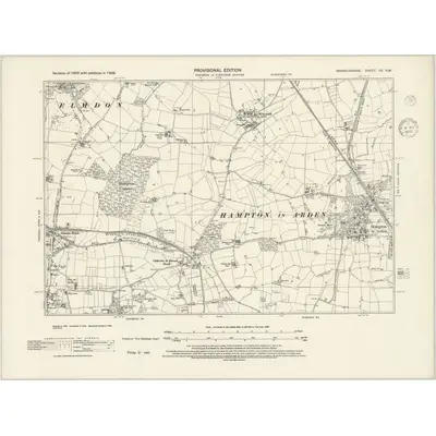 1938 Map of Warwickshire XX.NW, 1945 Print