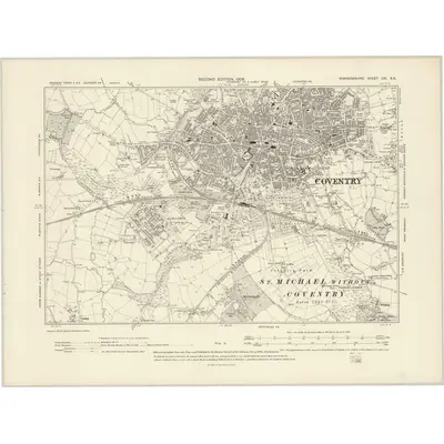 1903 Map of Warwickshire XXI.SE, 1906 Print