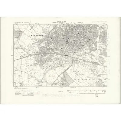 1912 Map of Warwickshire XXI.SE, 1919 Print