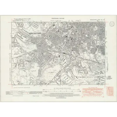 1938 Map of Warwickshire XXI.SE, 1947 Print