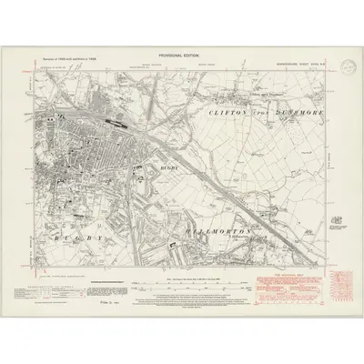 1938 Map of Warwickshire XXVIII.NE, 1947 Print