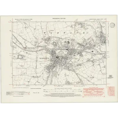 1938 Map of Warwickshire XXXIII.SW, 1947 Print