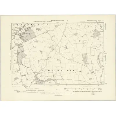 1904 Map of Warwickshire XXXVIII.SE, 1906 Print