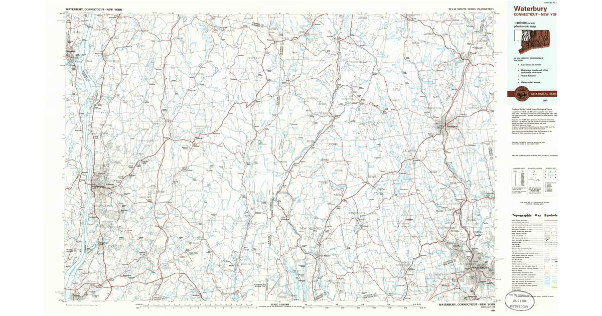 1980s Maps of Canaan CT Pastmaps - Waterbury Litchfield County Ct Usgs Topo 1985 P1986 Og 1200x630
