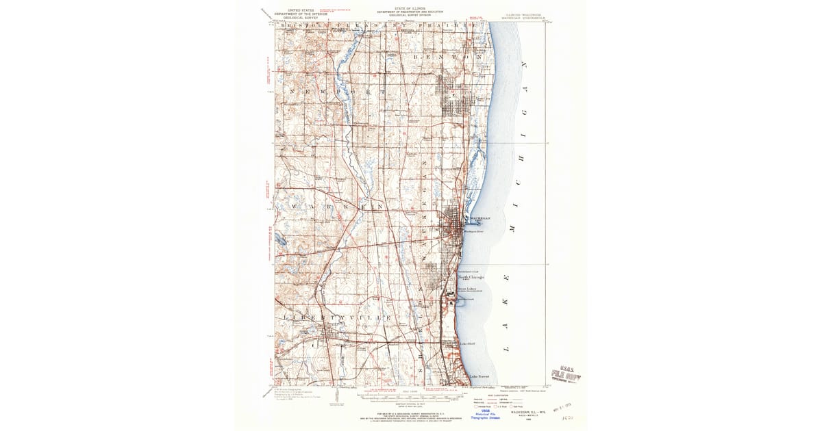 Old Maps of Third Lake IL for - Waukegan Lake County Il Usgs Topo 1906 P1959 Og 1200x630