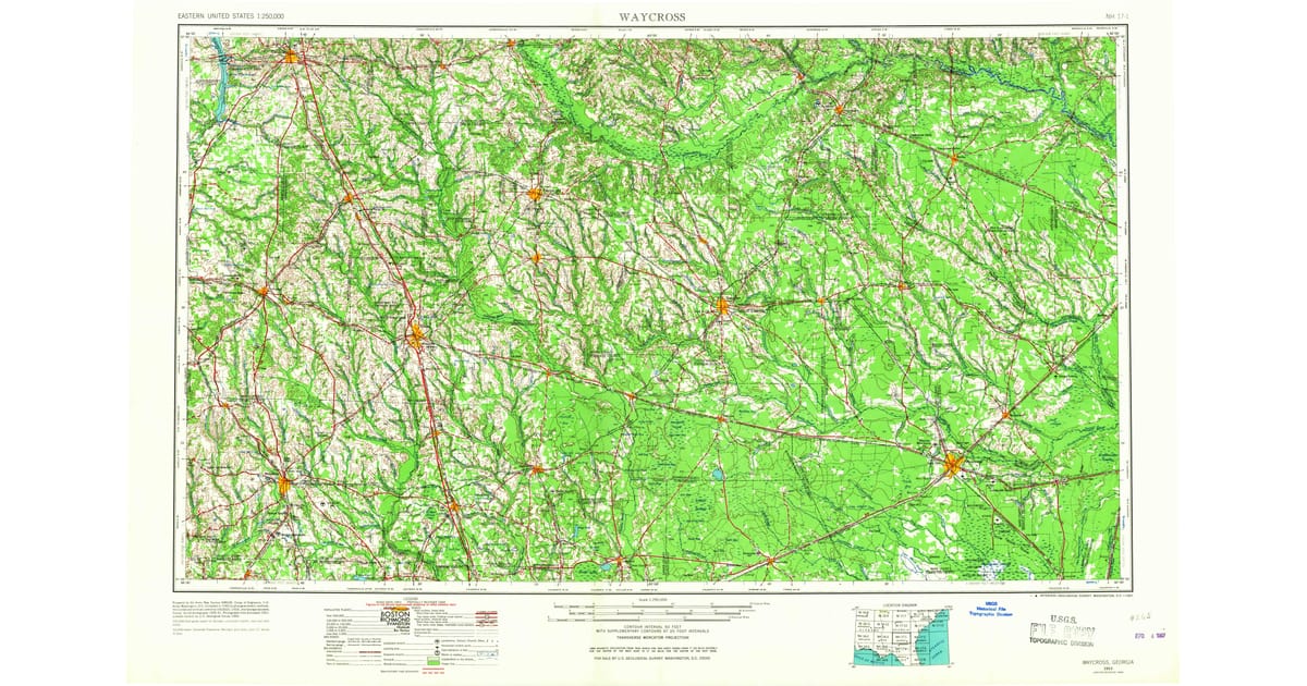 Old Maps of Denton GA for Metal - Waycross Ware County Ga Usgs Topo 1953 P1967 Og 1200x630