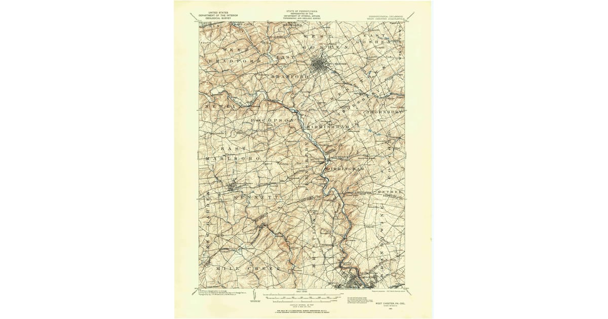 Old Maps of Blue Ball DE for Academic - West Chester Chester County Pa Usgs Topo 1901 P1958 Og 1200x630 
