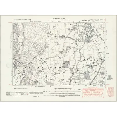 1938 Map of Westmorland XXXVIII.SE, 1947 Print