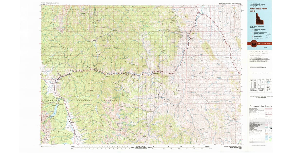 1982 Map of White Cloud Peaks, Custer County, ID — High-Res | Pastmaps