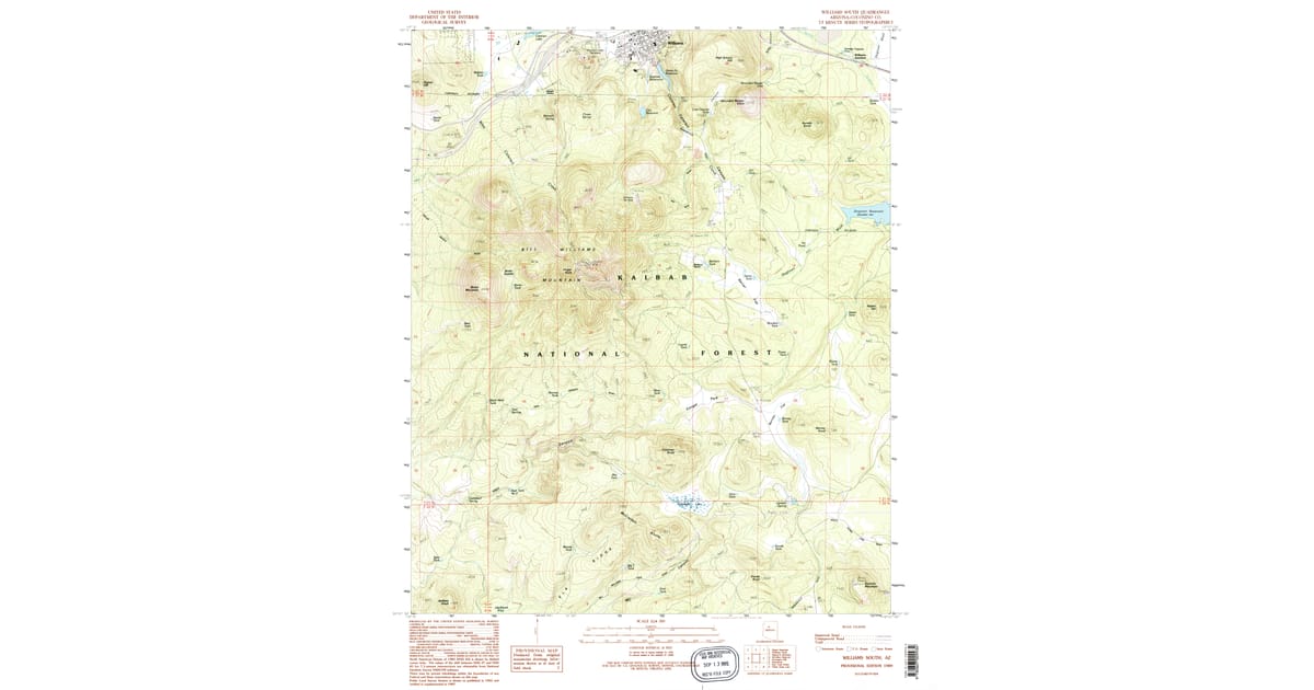 1989 Map of Williams South, Coconino County, AZ — High-Res, 1995 Print ...