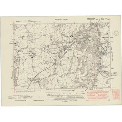 1938 Map of Worcestershire XLVI.NE, 1948 Print