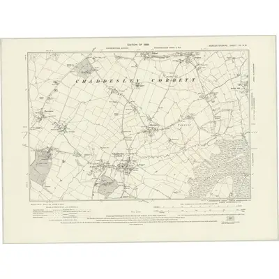 1925 Map of Worcestershire XV.NW, 1928 Print