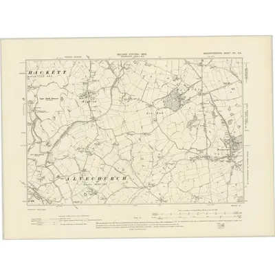 1902 Map of Worcestershire XVI.NE, 1905 Print