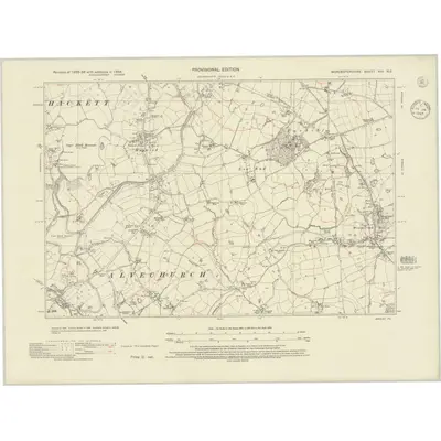 1938 Map of Worcestershire XVI.NE, 1945 Print