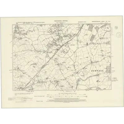 1938 Map of Worcestershire XVI.SW, 1945 Print