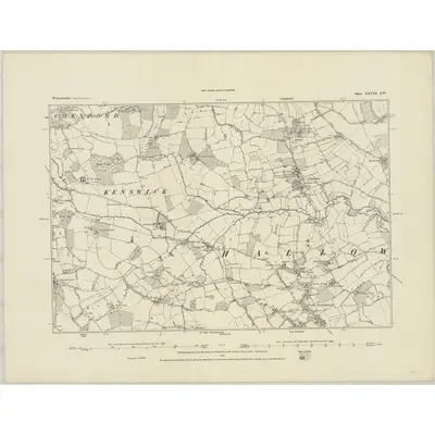 1883 Map of Worcestershire XXVIII.SW, 1884 Print