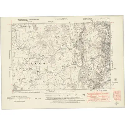 1938 Map of Worcestershire XXXIX.SE, 1954 Print