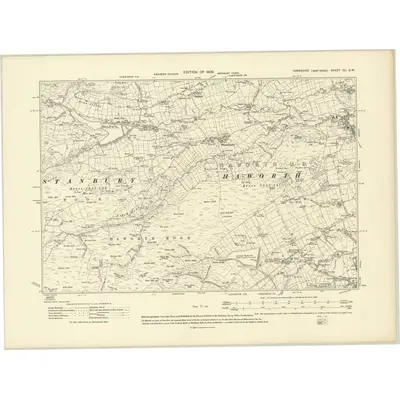 1906 Map of Yorkshire CC.SW, 1909 Print