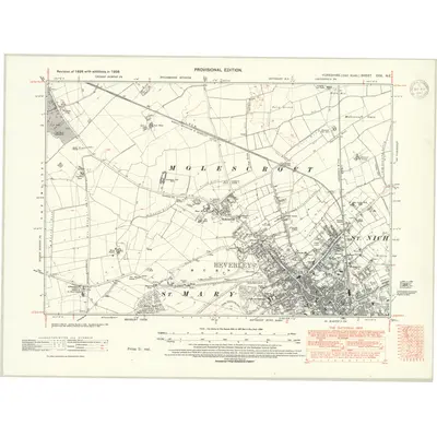 1938 Map of Yorkshire CCX.NE, 1947 Print