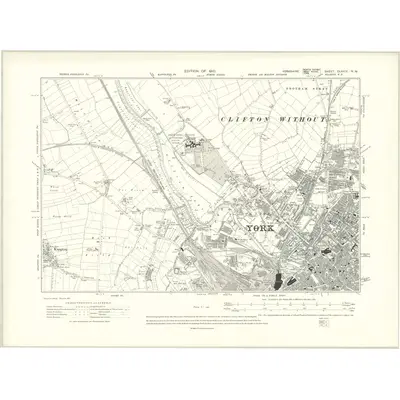 1907 Map of Yorkshire CLXXIV.NW, 1910 Print