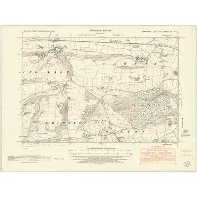 1950 Map of Yorkshire CV.SE, 1952 Print